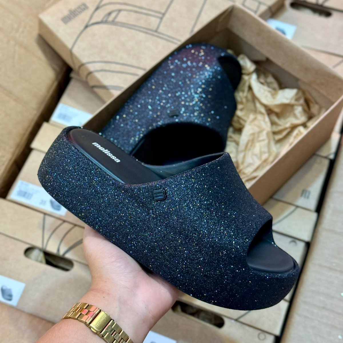 Sandália Melissa Free Platform Slide Glitter 36126