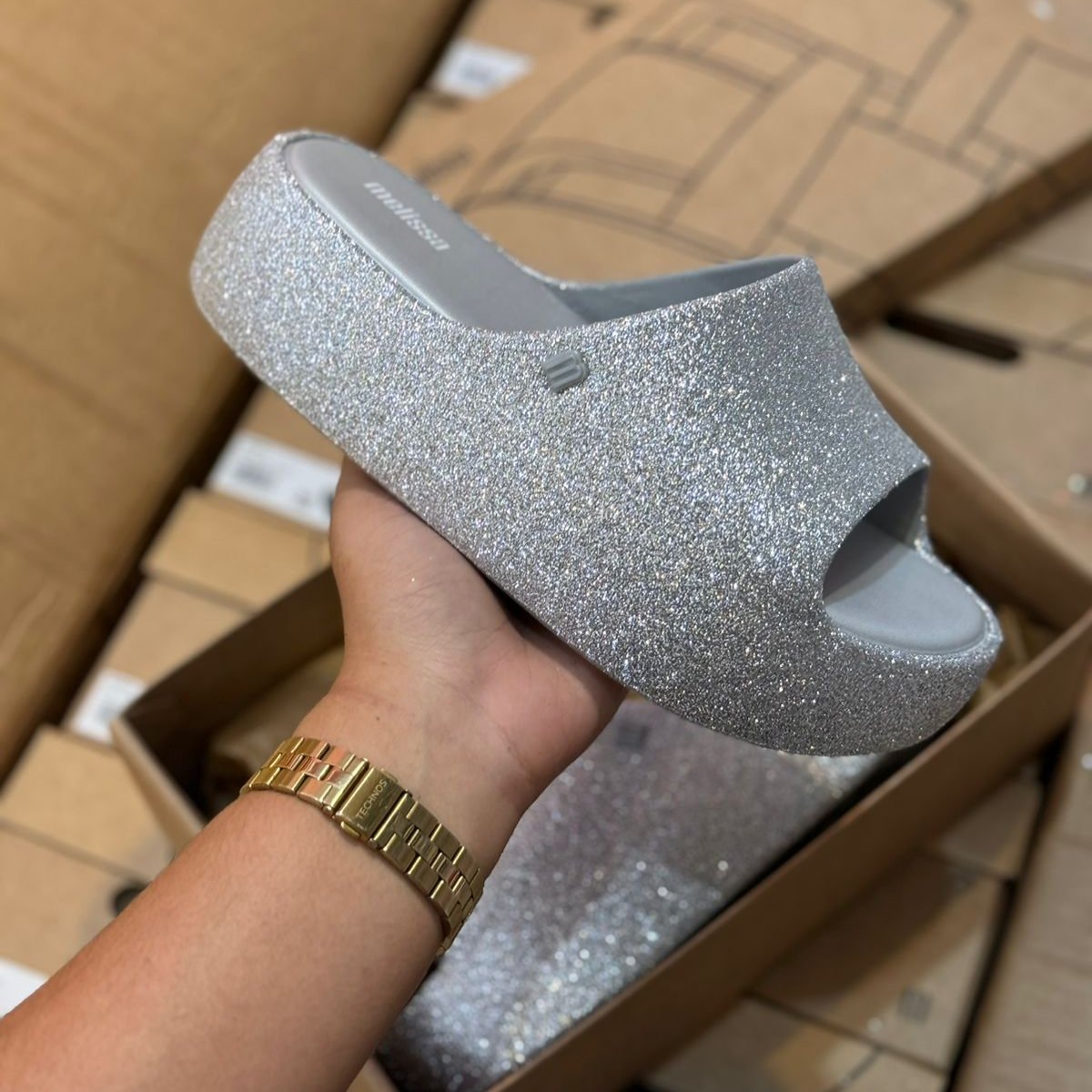 Sandália Melissa Free Platform Slide Glitter 36126
