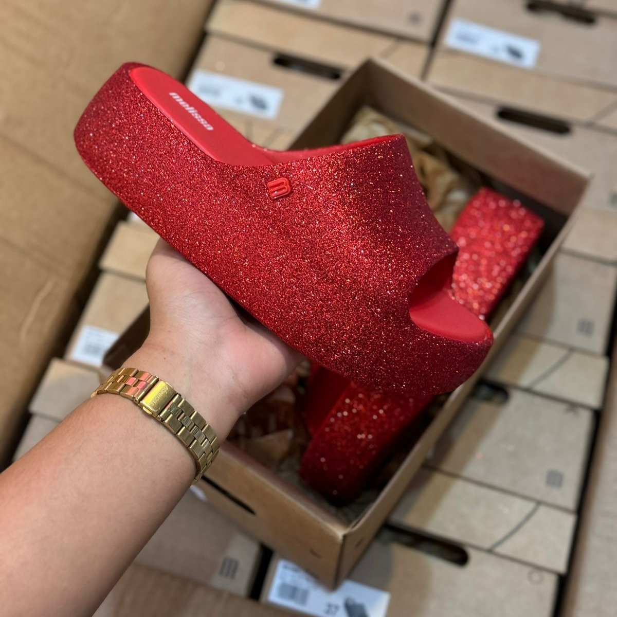 Sandália Melissa Free Platform Slide Glitter 36126